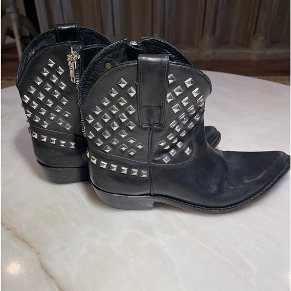 GOLDEN GOOSE STUDDED ANKLE BIKER COWGIRL WESTERN BLACK LEATHER BOOTS SIZE 40 - Picture 2 of 7